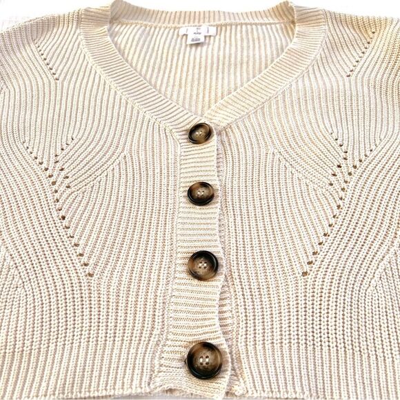 Ivy & Main Button Front Pointelle Cream Crop Long Sleeve Cardigan - Picture 9 of 15